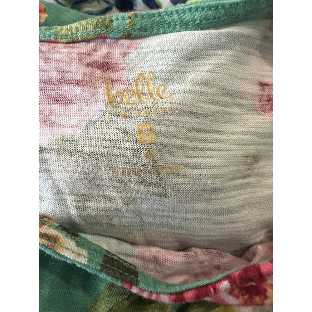 ✨2/$20 Belle Kim Gravel Slub Knit Side Ruched Top Full Bloom Floral Plus Size 4X - Picture 11 of 15